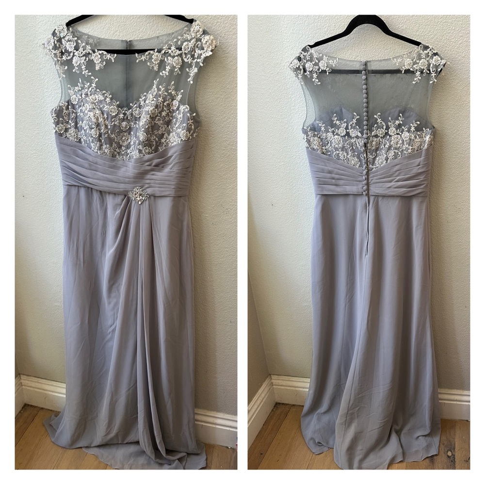 caterina collection gray lace tulle beaded evening gown dress womens 12 NWT